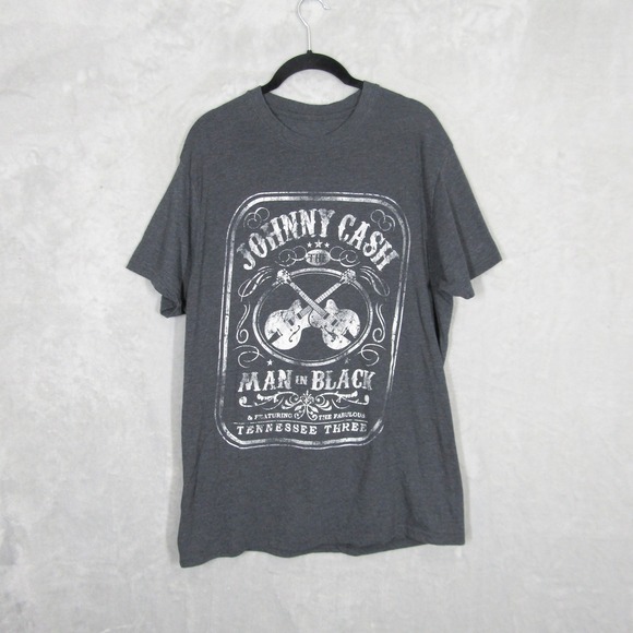 Johnny Cash Man in Black T Shirt XL Gray Graphic Tee Guitar The Tennessee Three - Picture 1 of 7